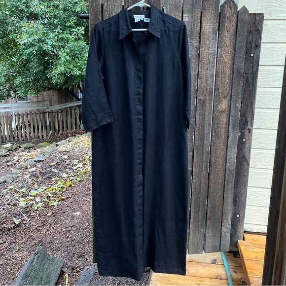 Coldwater Creek 100% Linen Full Button Down Shirt Dress In Black Sz L - Picture 10 of 14